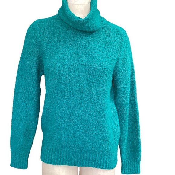 Vintage Jason Maxwell Cowl Neck Sweater Bright Teal Textured Knit XL #17P - Picture 2 of 7